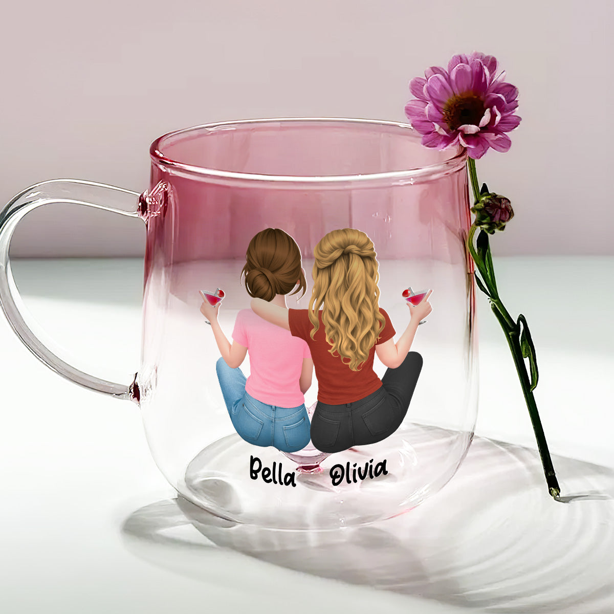Custom Best Friend, Christmas & Birthday Friendship Keepsake Gift • Look At You Getting Married - Personalized Pink Gradient Glass Mug