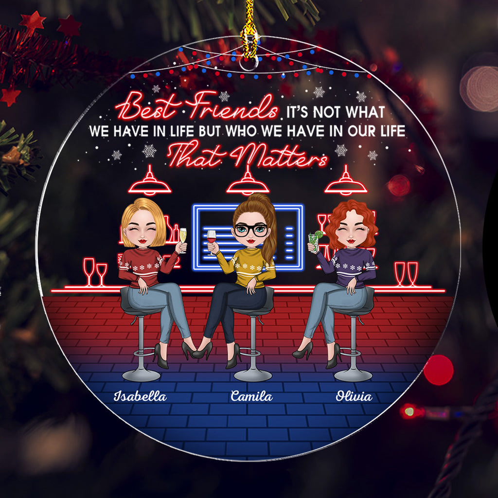 Custom Friendship Christmas Ornament, Best Friend Gift •  Bonding Over Alcohol Christmas Besties - Personalized Acrylic Ornament