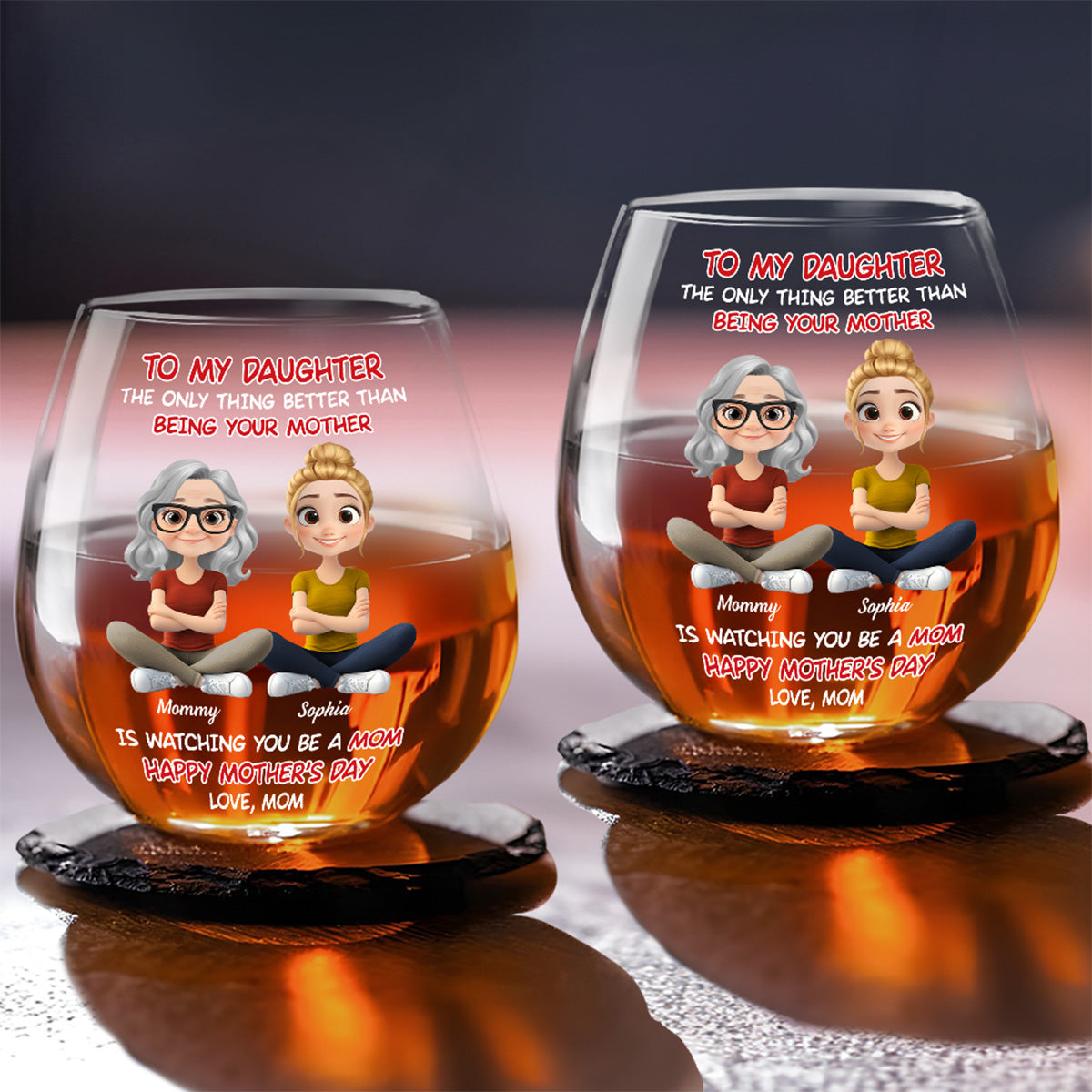 To My Daughter Cartoonize - Personalized Wine Glass