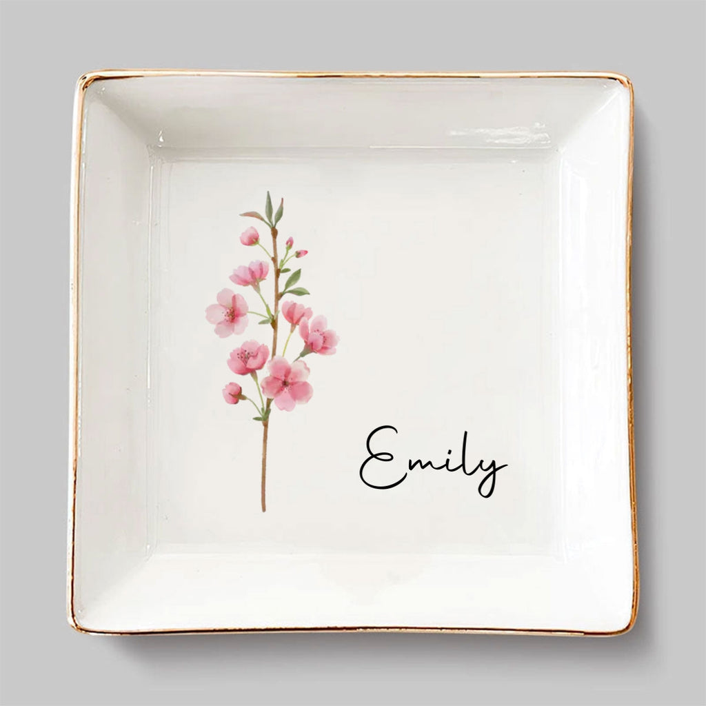 Custom Birth Flower Bestie Trinket Dish, Birthday Christmas Gift For Best Friend • Friends Are Flowers That Never Fade - Personalized Jewelry Dish