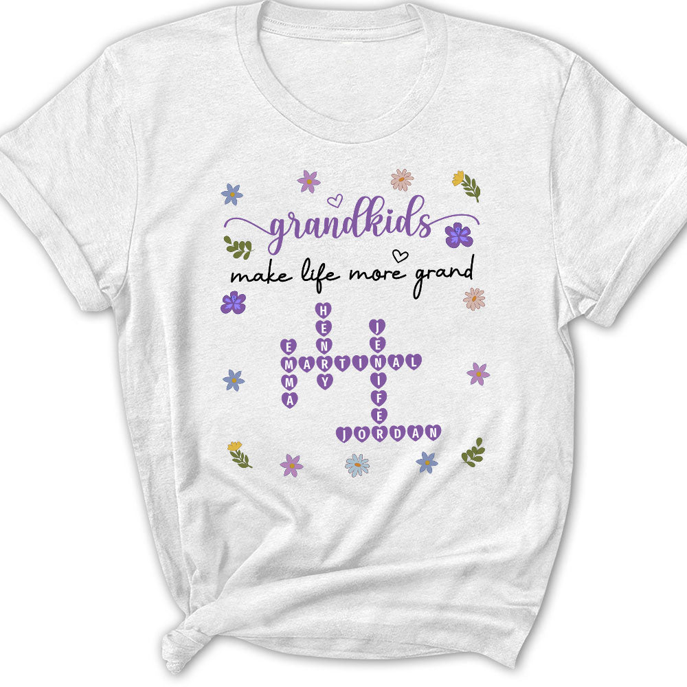 Custom Christmas & Birthday Gift for Grandma • Grandkids Make Life More Grand Crossword - Personalized Shirt