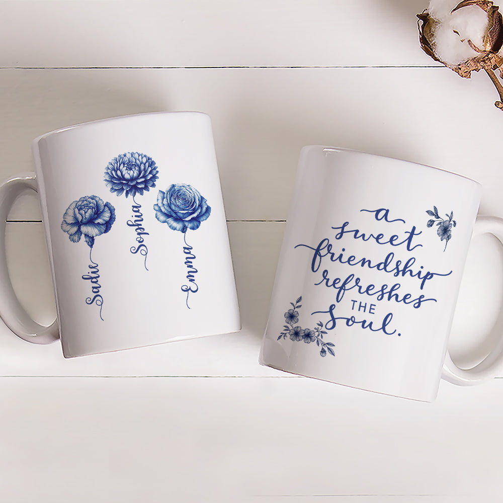 Custom Best Friend, Christmas & Birthday Friendship Keepsake Gift • A Sweet Friendship Blue Toile - Personalized Coffee Mug