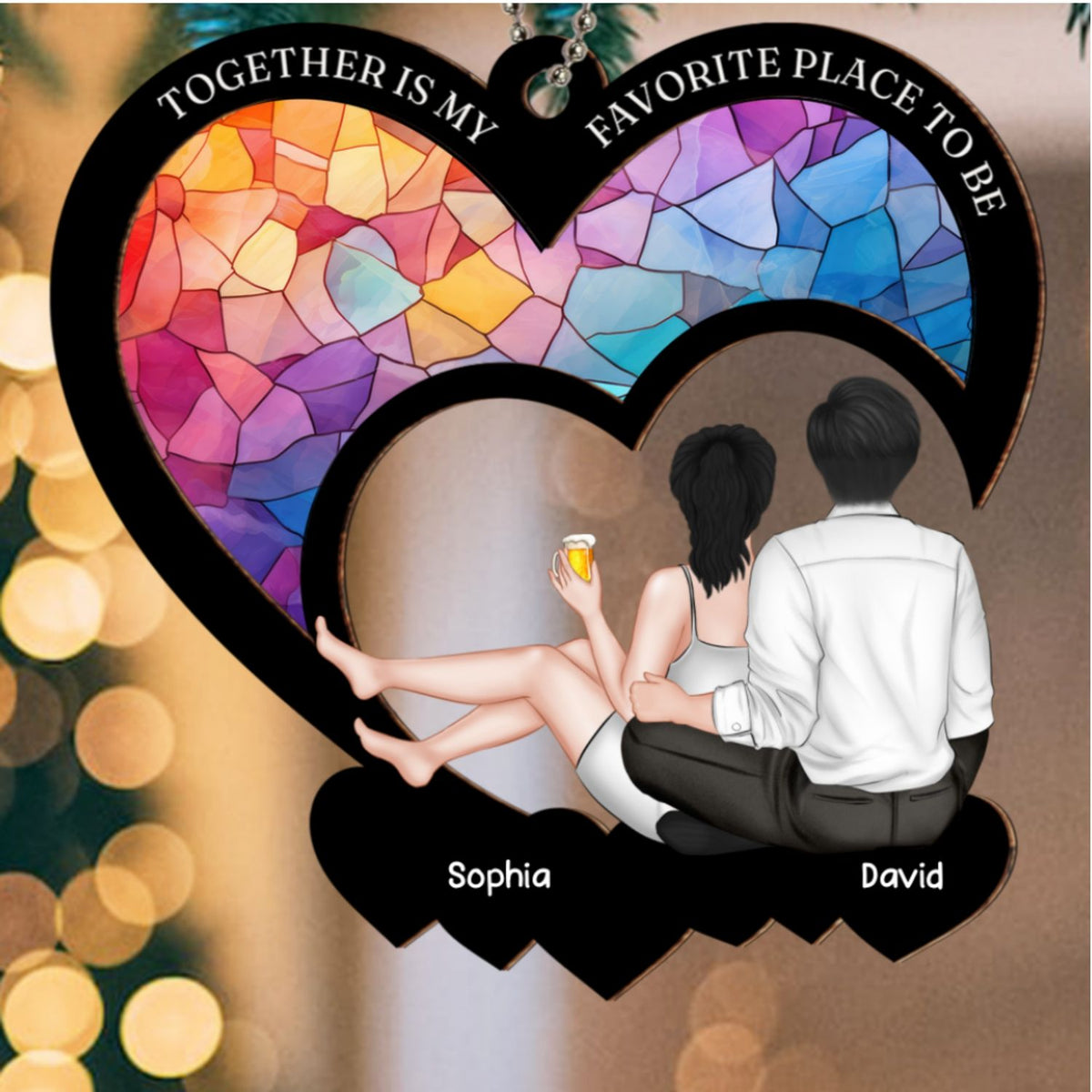 Custom Couple Christmas Ornament, Anniversary Gift •  My Favorite Place - Personalized Suncatcher Ornament