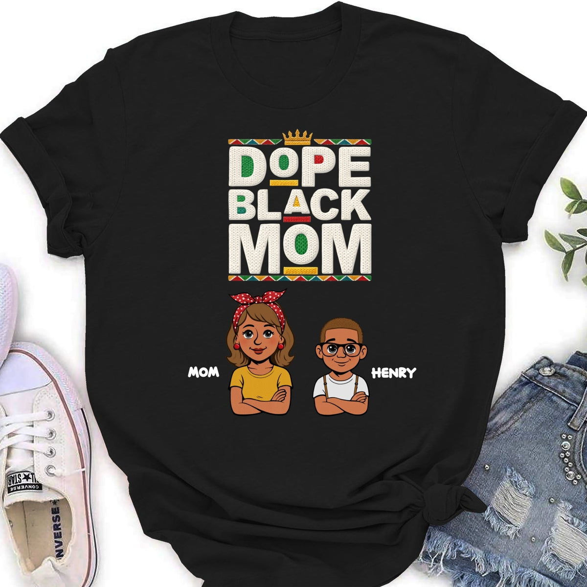Custom Christmas & Birthday Gift for Mom, Grandma • Dope Black Mom Black History Month - Personalized Shirt - Women Tee