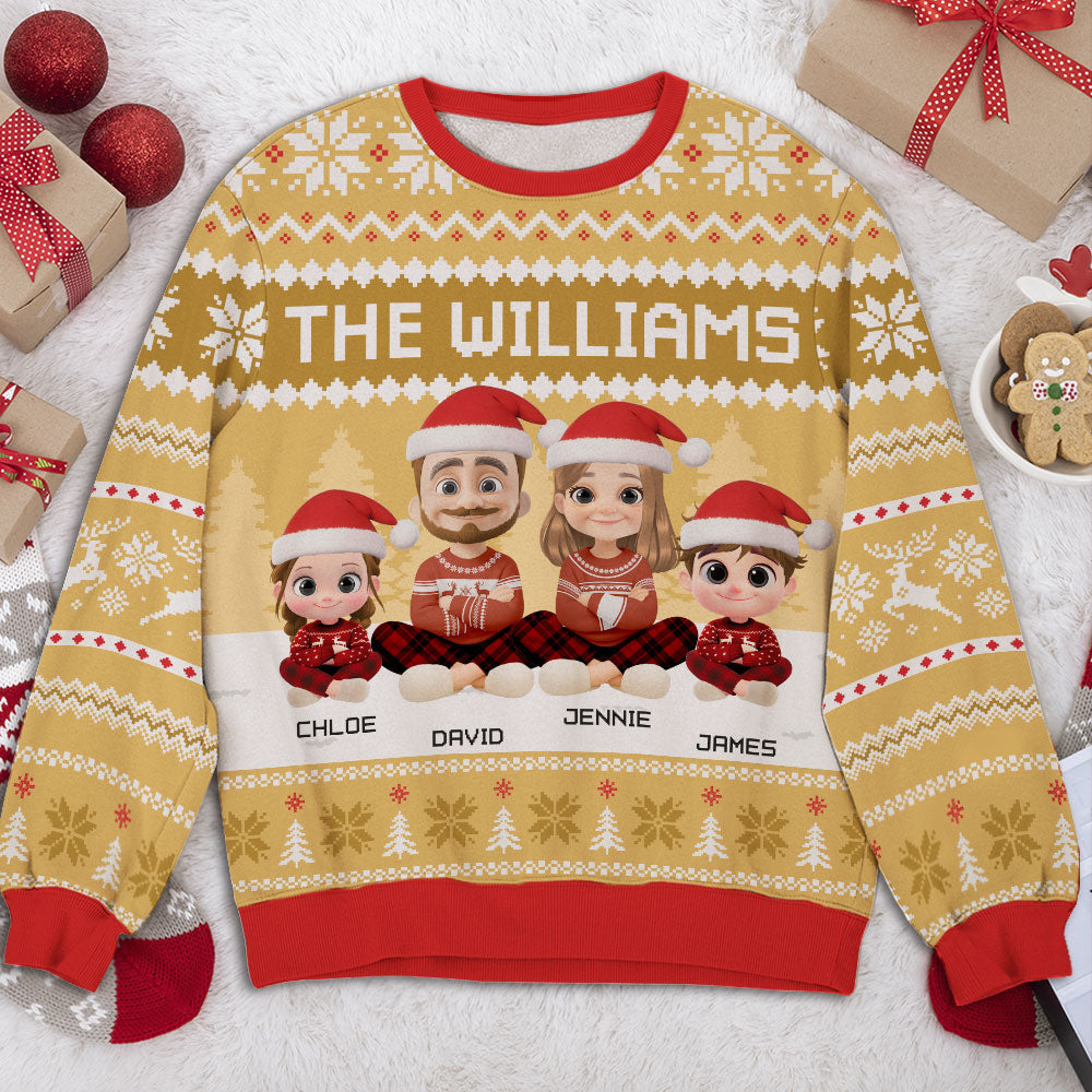 Custom Christmas Sweatshirt, Holiday Birthday Gift • Our Family Christmas Sweatshirt - Personalized All-Over-Print Sweatshirt