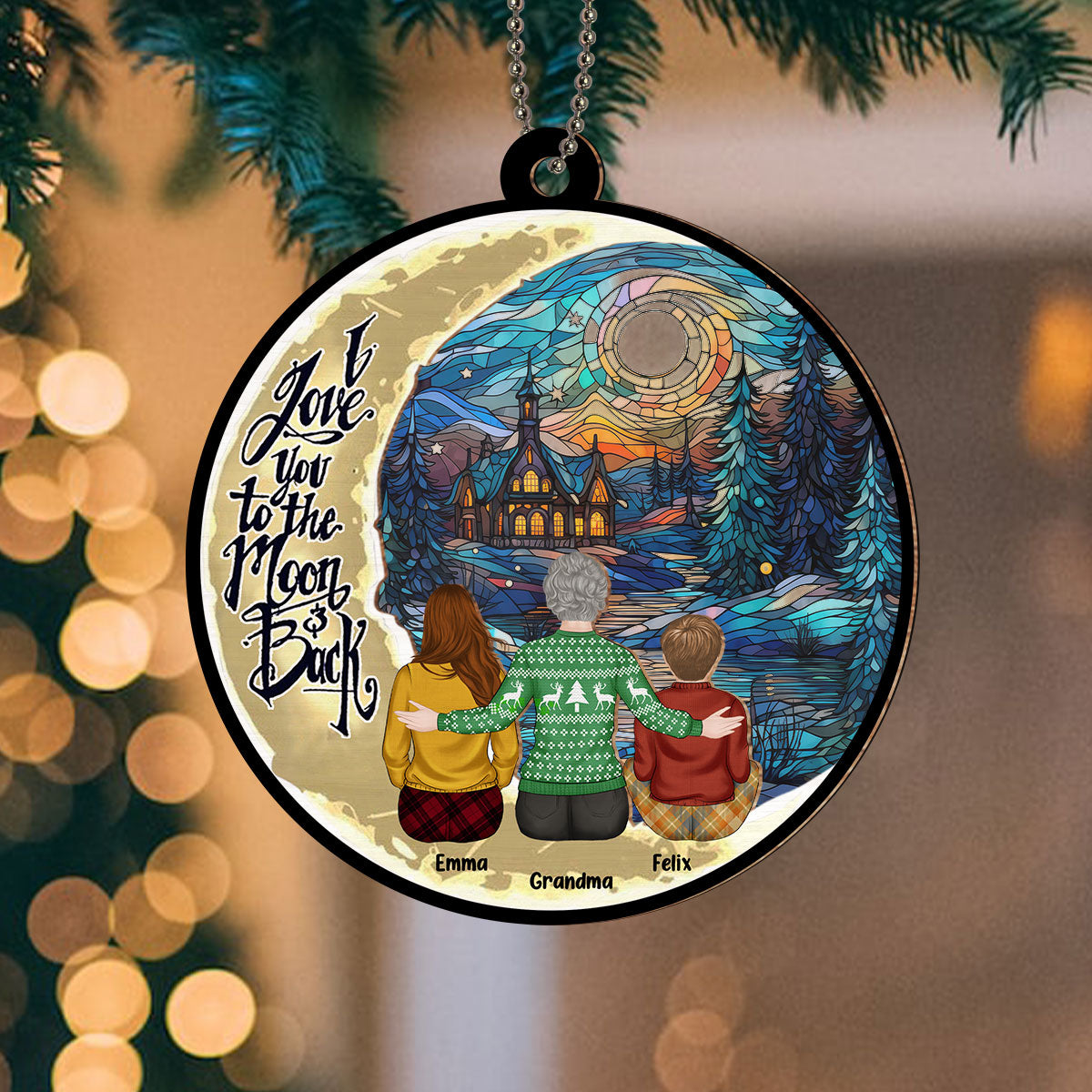 Custom Keepsake Christmas Ornament •  Grandma Grandkid To The Moon - Personalized Suncatcher Ornament