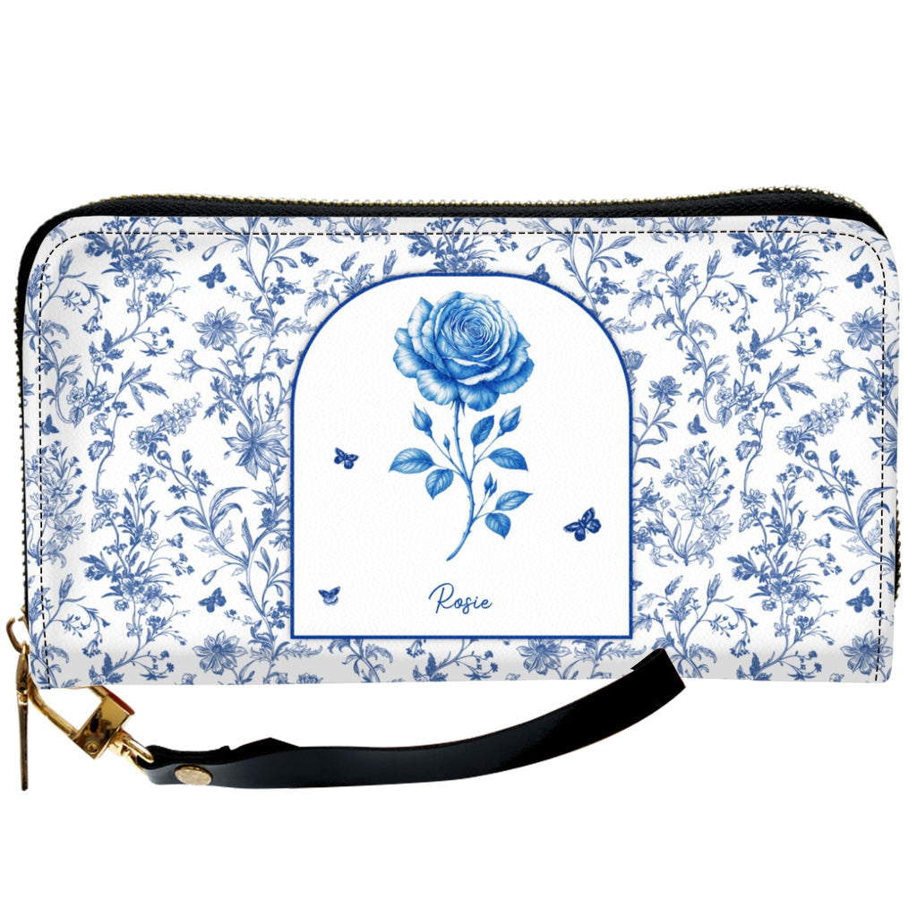 Blooming In Blue - Personalized Leather Wallet
