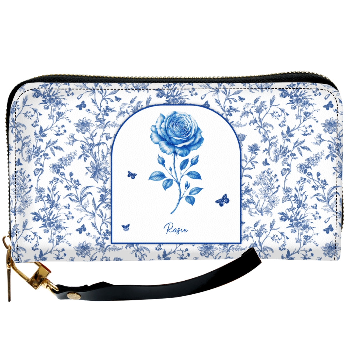 Blooming In Blue - Personalized Leather Wallet
