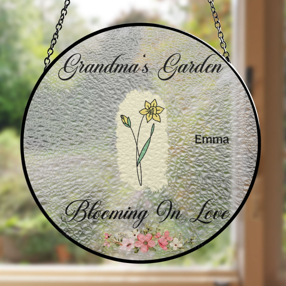 Custom Grandma Hanging Decor, Mother's Day Birthday Gifts • Love Grows Here - Personalized Window Hanging Suncatcher