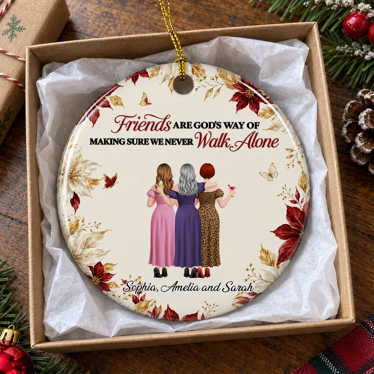 Custom Keepsake Christmas Ornament •  Never Walk Alone - Personalized Ceramic Ornament