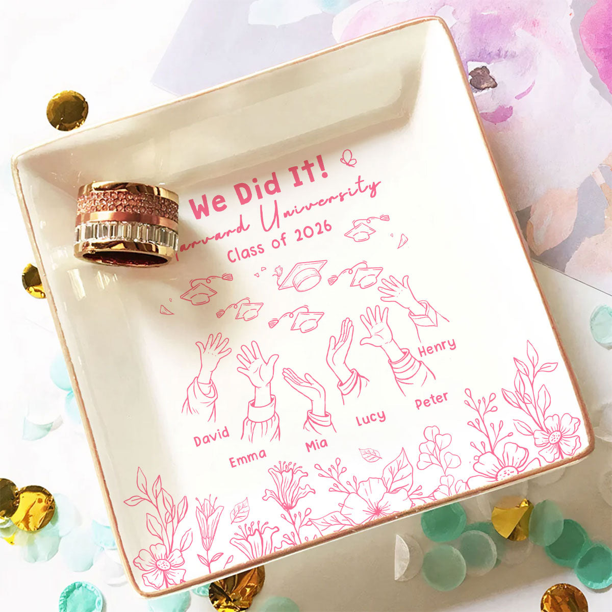 Custom Class of 2026 Trinket Dish, Graduation Gift For Her • We Did It - Personalized Jewelry Dish