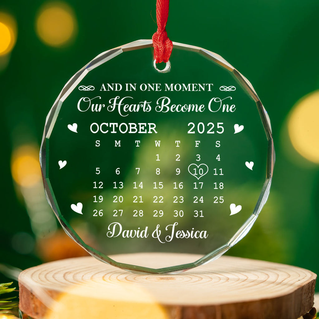 Custom Couple Christmas Ornament, Anniversary Gift •  Forever Starts With This Moment - Personalized Glass Ornament