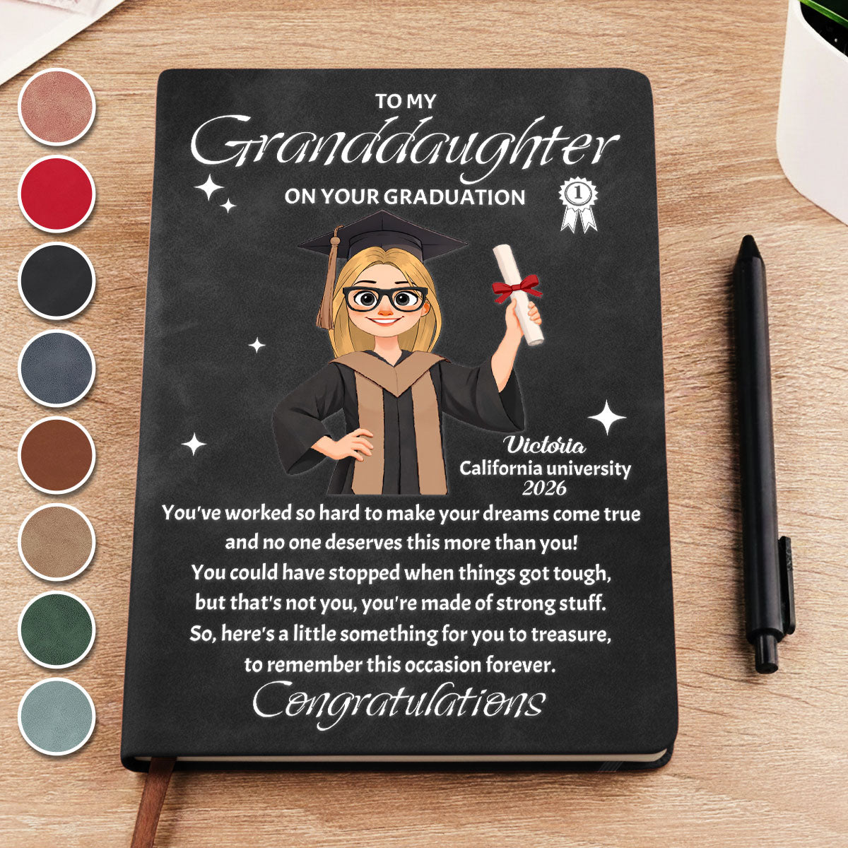 Graduation Journal Custom Name School Year For Children • Diploma In Hand - Personalized Leather Journal