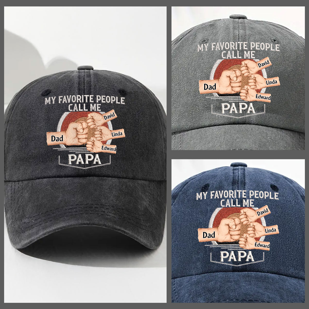 Custom Christmas Headwear Birthday Gifts for Grandpa • Call Me Papa - Personalized Vintage Washed Denim Cap