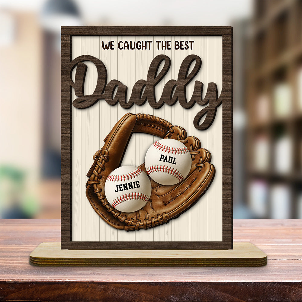Custom Father's Day Decor, Gift for Dad & Grandpa • Our Best Daddy - Personalized 2-Layer Wood Plaque With Flat Base