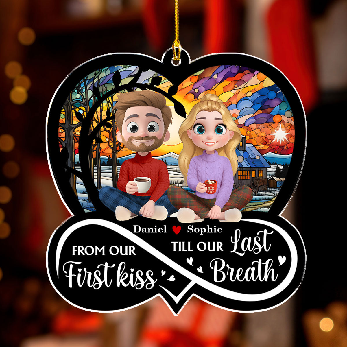 Custom Couple Christmas Ornament, Anniversary Gift •  Forever By Your Side - Personalized Acrylic Ornament