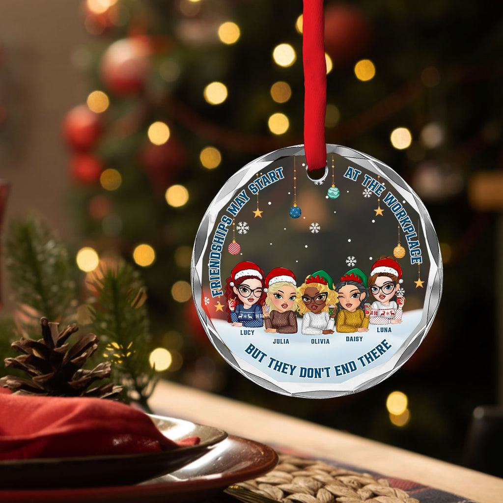 Custom Keepsake Christmas Ornament •  Friendships Start At Work, But It Does Not End There - Personalized Glass Ornament