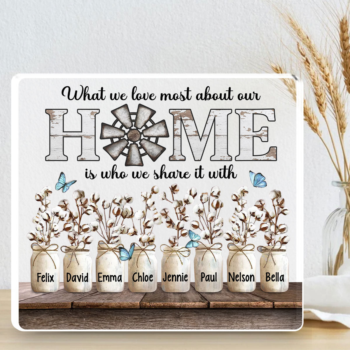 Custom Family Decor, Christmas Birthday Family Keepsake • What We Love Most About Our Home - Personalized Acrylic Plaque