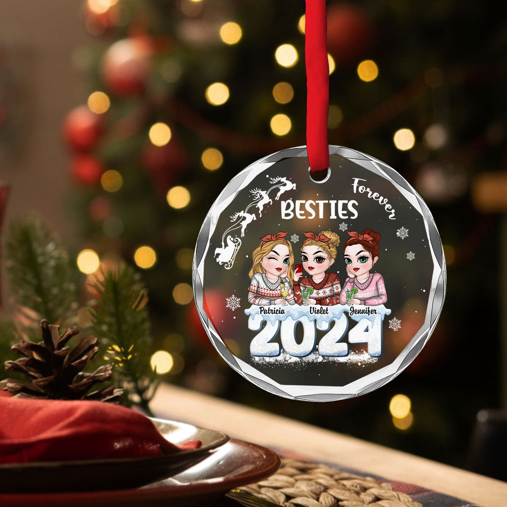 Custom Friendship Christmas Ornament, Best Friend Gift •  Besties Together 2024 - Personalized Glass Ornament