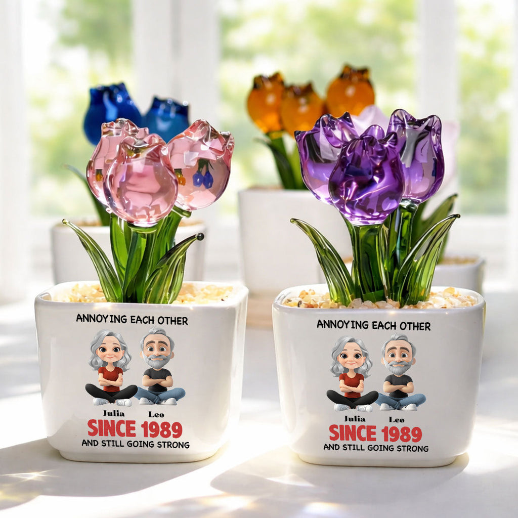 Custom Flower Keepsake, Meaningful Glass Home Decor Gift • Together Forever - Personalized Glass Everlasting Tulips