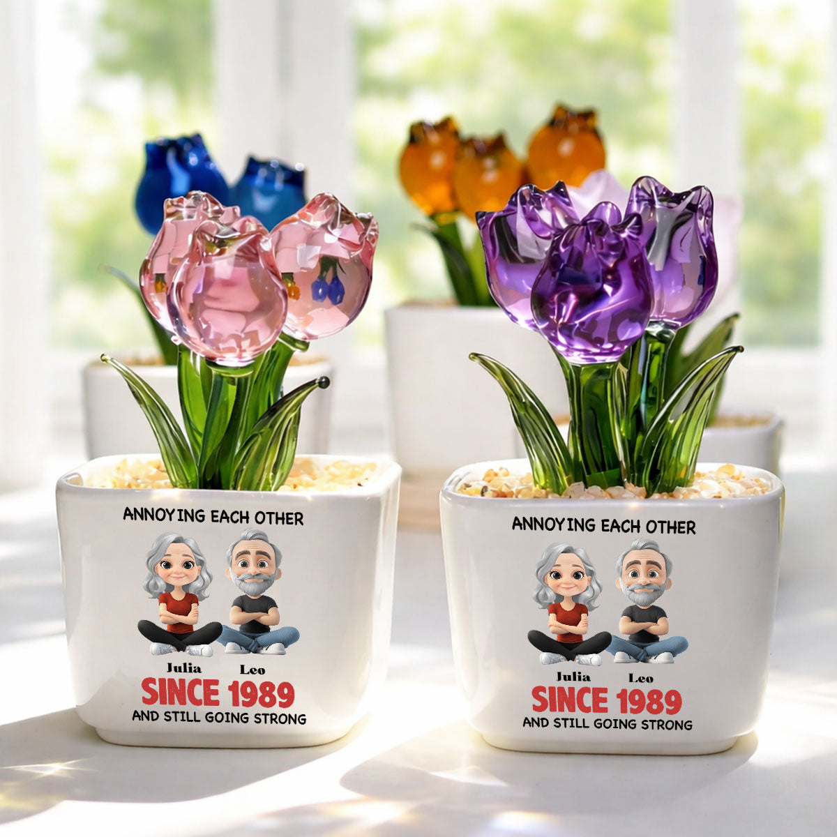 Custom Flower Keepsake, Meaningful Glass Home Decor Gift • Together Forever - Personalized Glass Everlasting Tulips