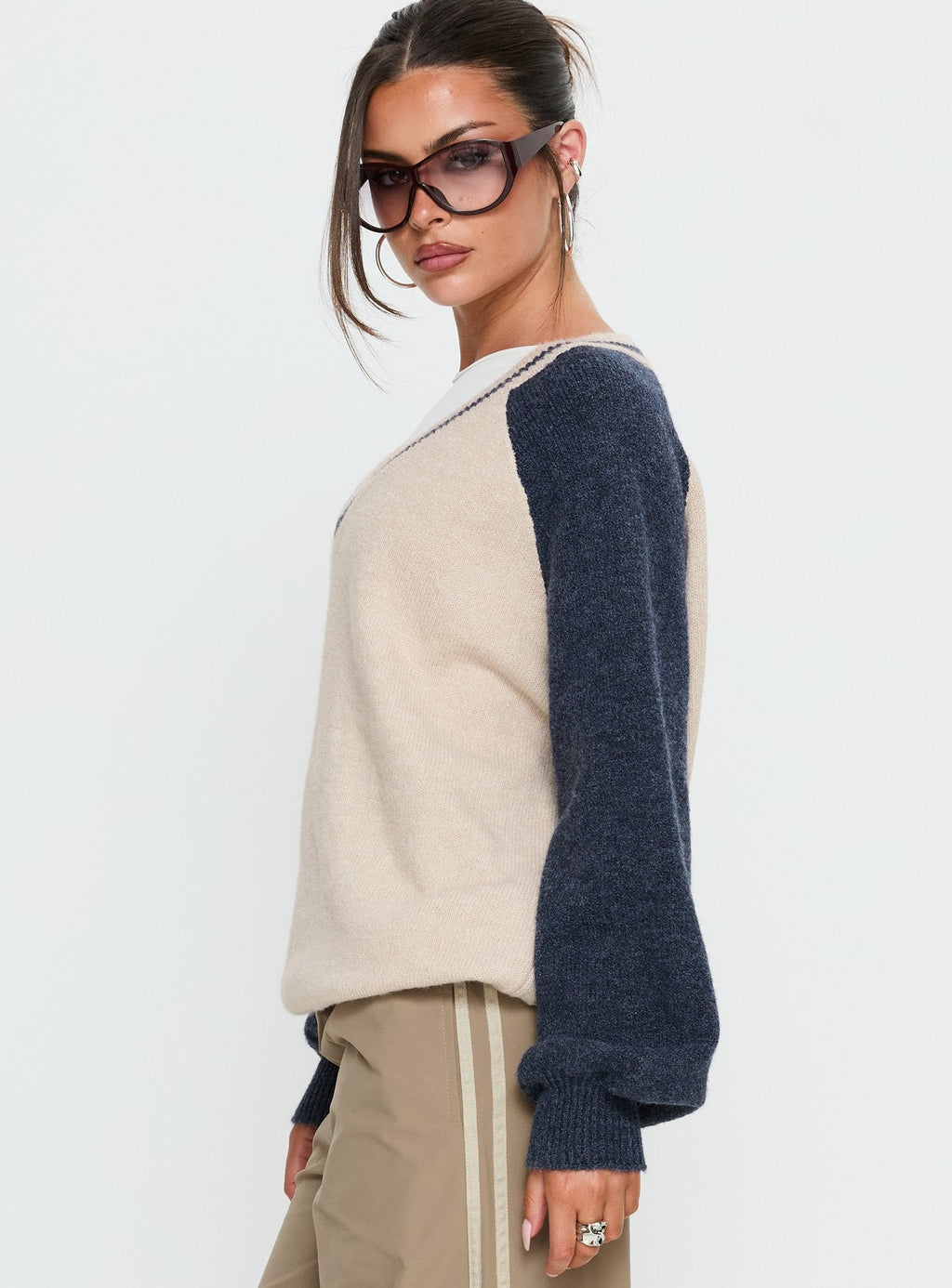 Adana V Neck Graphic Knit Sweater Multi