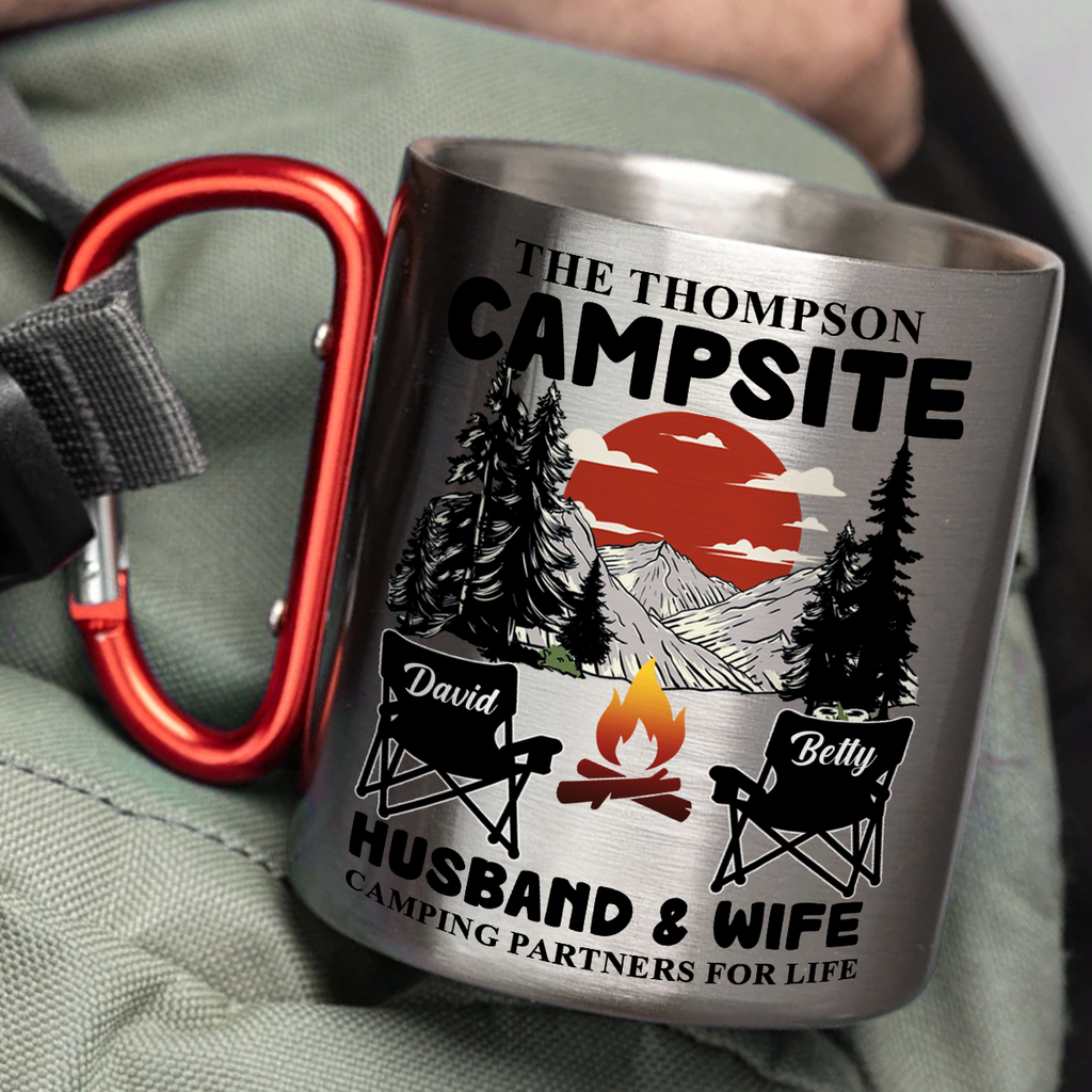 Custom Anniversary Keepsake Gifts For Couple • Camping Partners For Life - Personalized Carabiner Mug