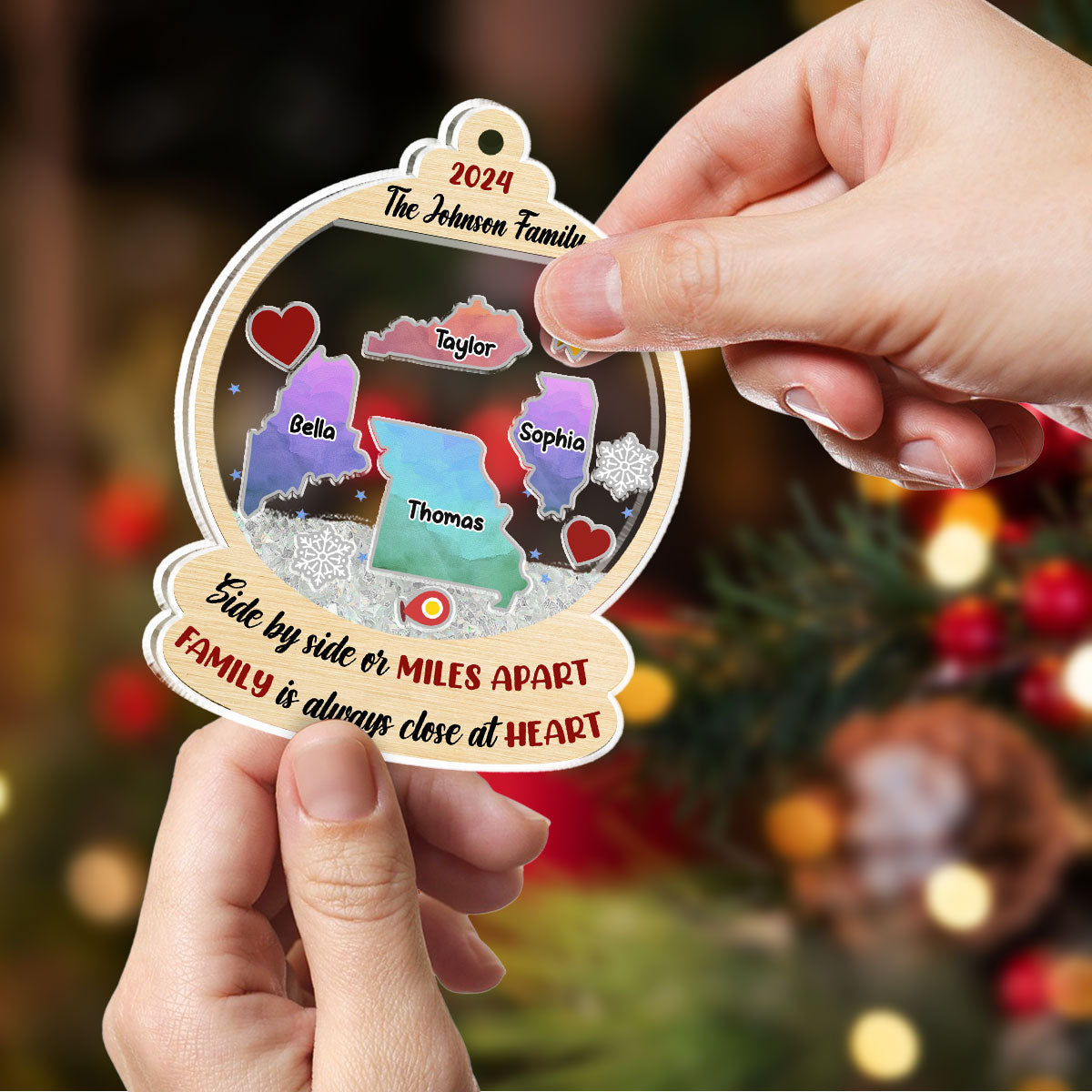 Custom Family Ornament, Christmas Gift for Family Members •  Family Is Always Close At Heart - Personalized Acrylic Shaker Ornament