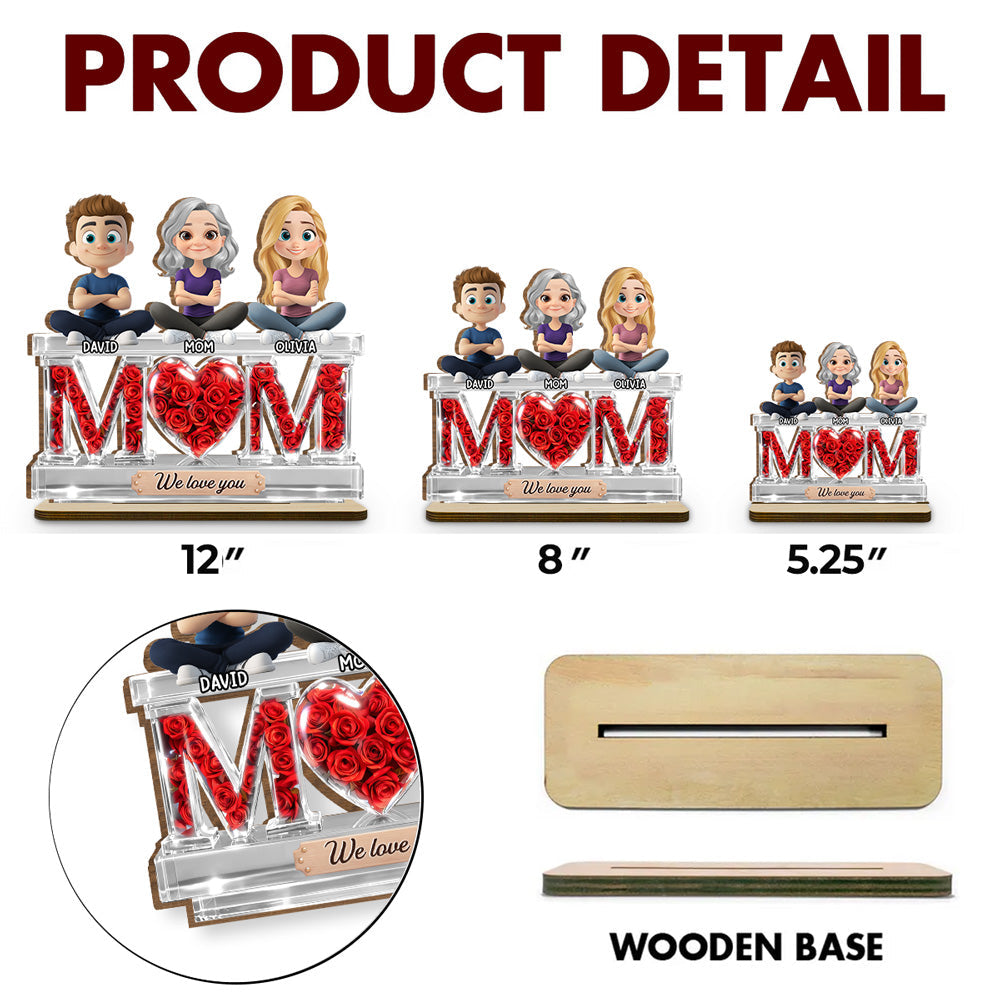 Custom Mother's Day Decor, Gift for Mom & Grandma • Flowers For Mommy - Personalized 2-Layer Wood Plaque With Flat Base
