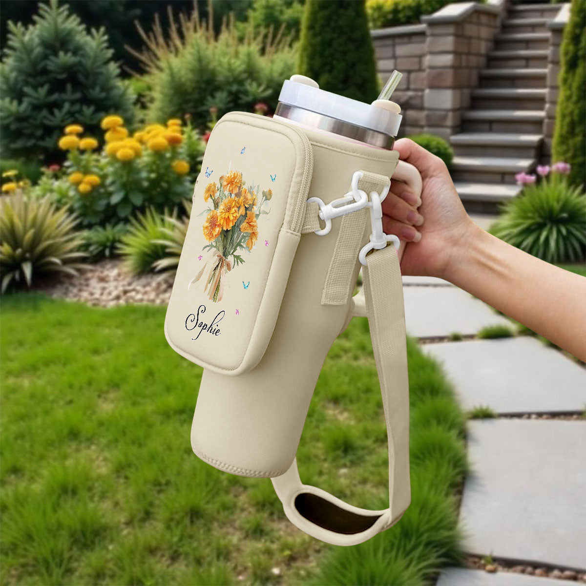 Birthmonth Flower - Personalized Water Bottle Carrier Bag