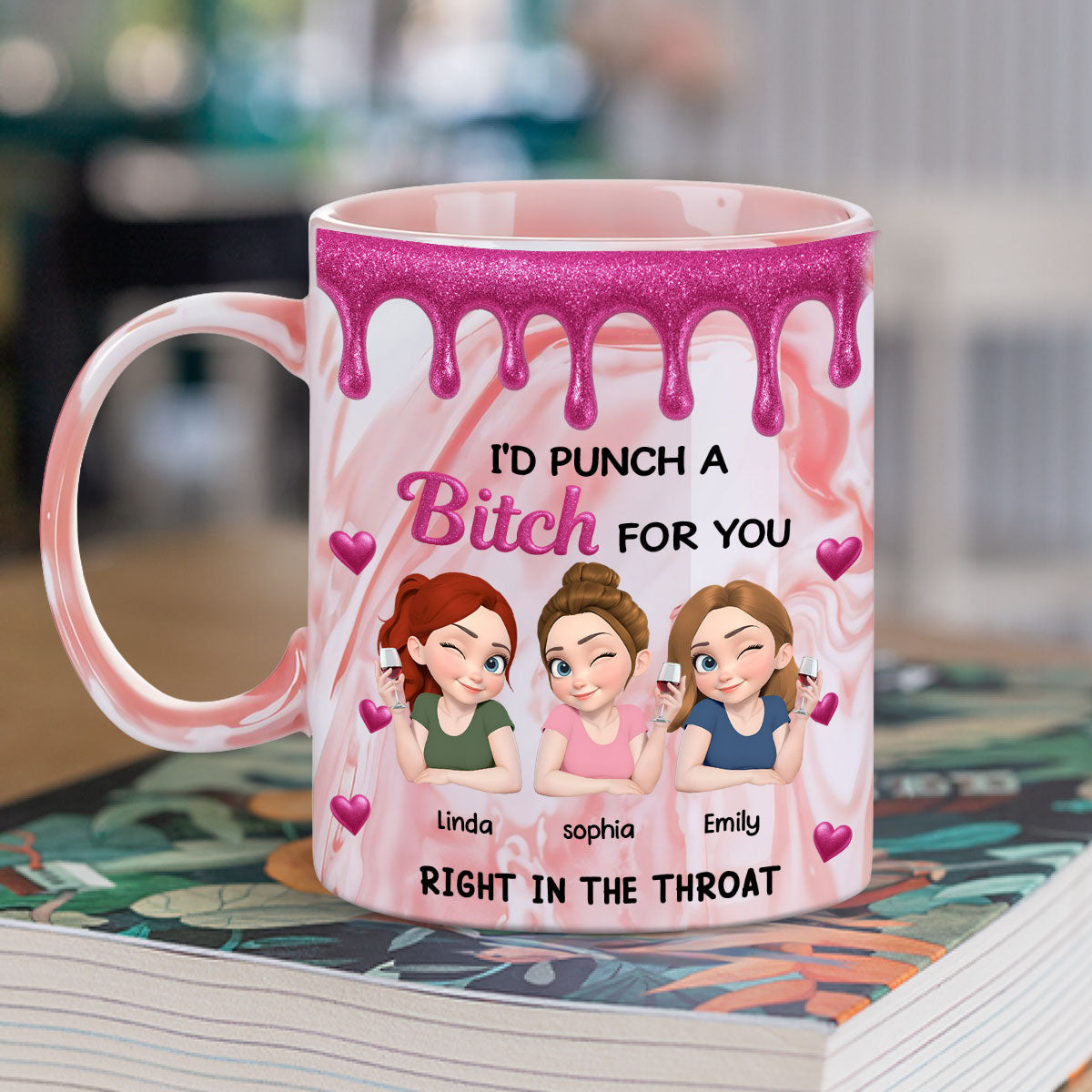 Custom Best Friend, Christmas & Birthday Friendship Keepsake Gift • Punch For You My Girl - Personalized Pink Marble Mug