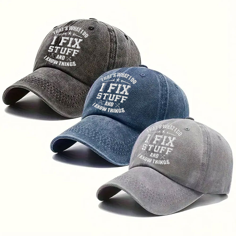 Fix Stuff And Know Things - Personalized Vintage Washed Denim Cap