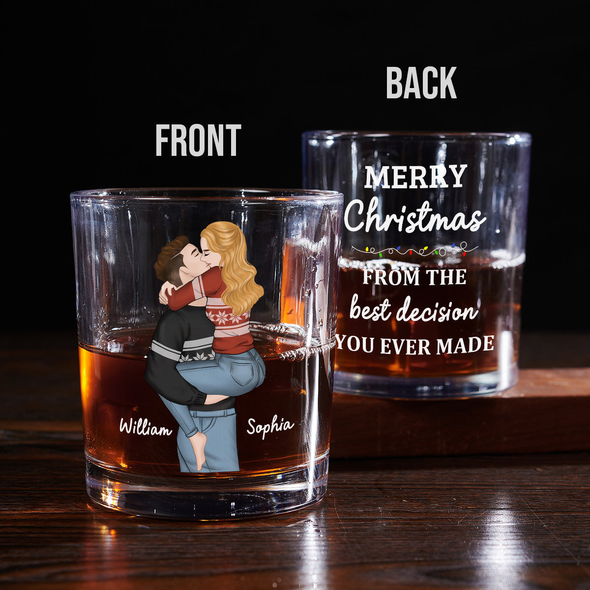Custom Christmas Anniversary Birthday Drinkware Gifts for Couple • Best Decision - Personalized Whiskey Glass