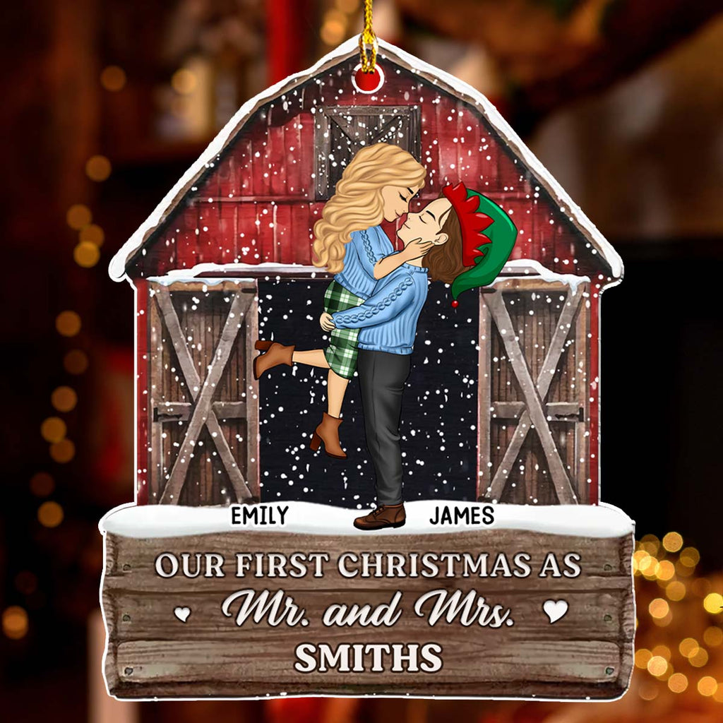 Custom First Christmas Ornament Married, Gift for Newlyweds •  Our First Our Last - Personalized Acrylic Ornament