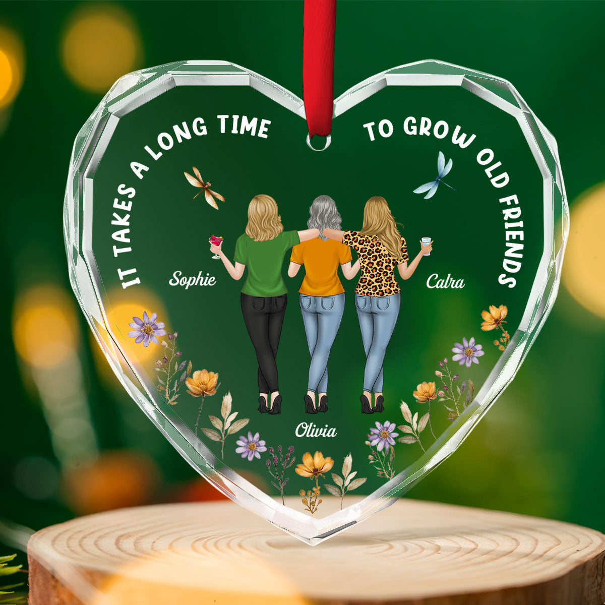 Custom Friendship Christmas Ornament, Best Friend Gift •  Our Hearts Are Very Old Friends - Personalized Glass Ornament