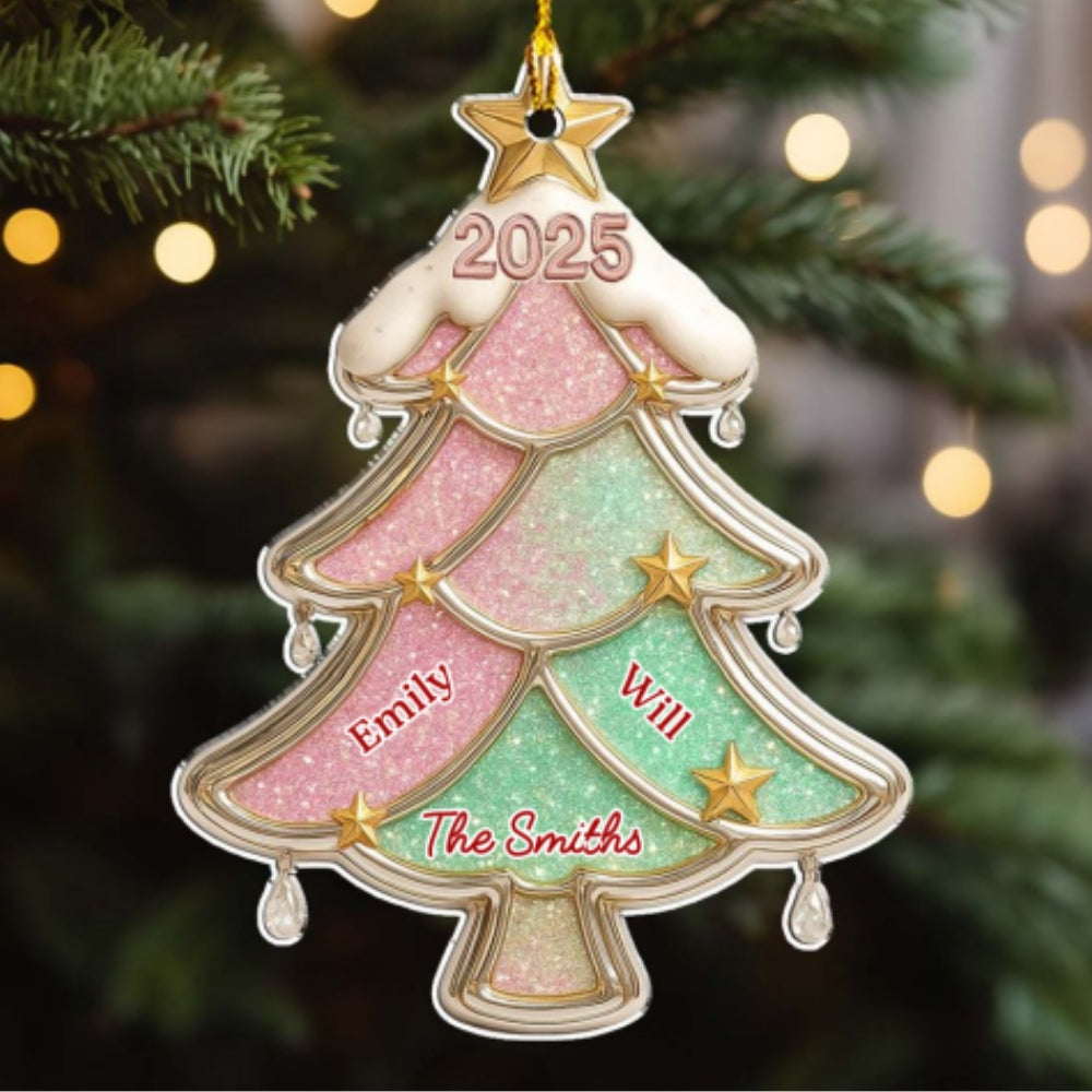 Custom Family Ornament, Christmas Gift for Family Members •  Glitter Christmas Tree - Personalized Acrylic Ornament