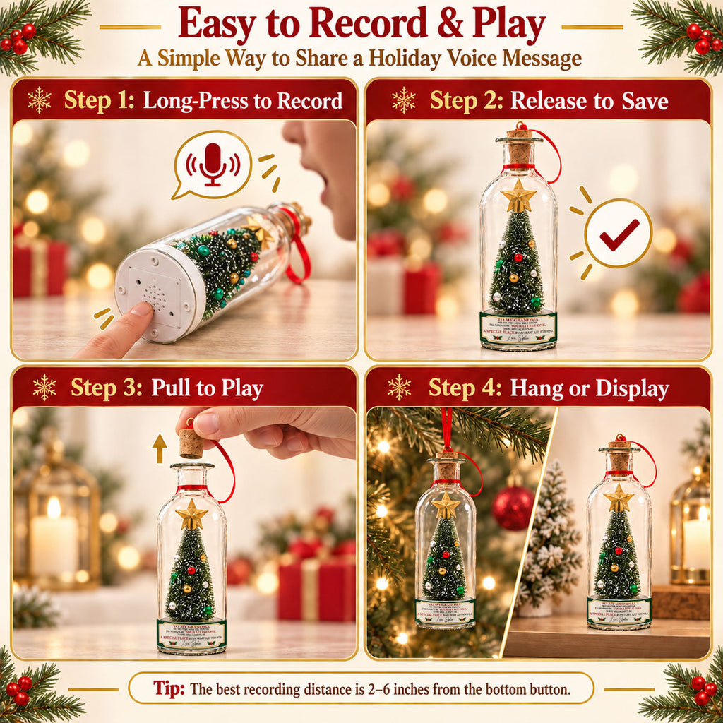 Custom Voice Recordable Message, Holiday Ornament Gift For Grandparents • My Love For You - Personalized Christmas Tree Bottle