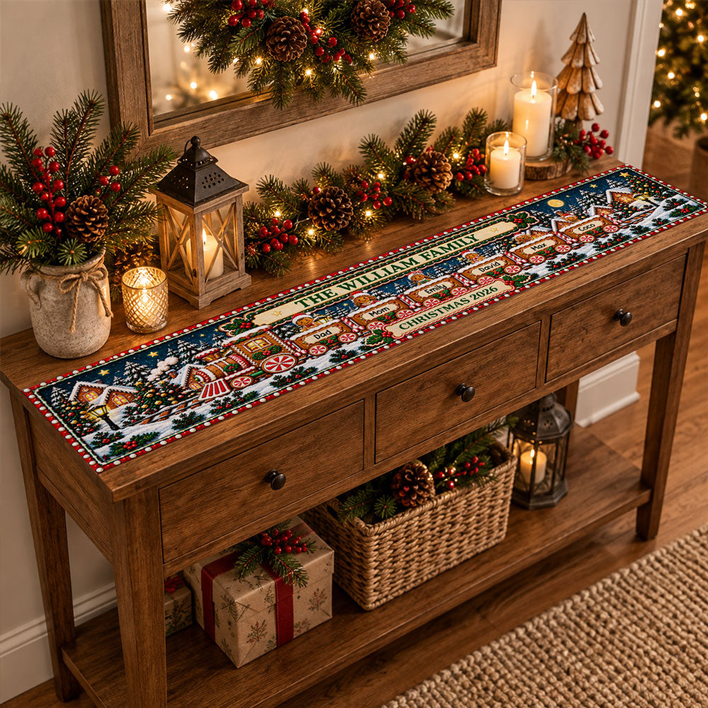 Custom Family Name Christmas Gifts, Holiday Decor Gift • Together Is Home - Personalized Table Runner
