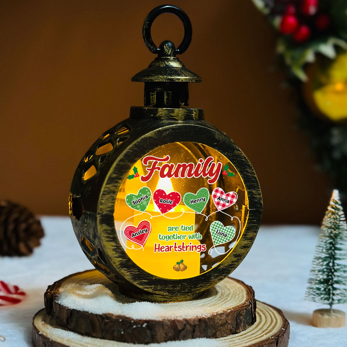 Custom Name Family Christmas Gifts, Holiday Decor • Heartstrings - Personalized Christmas Lantern