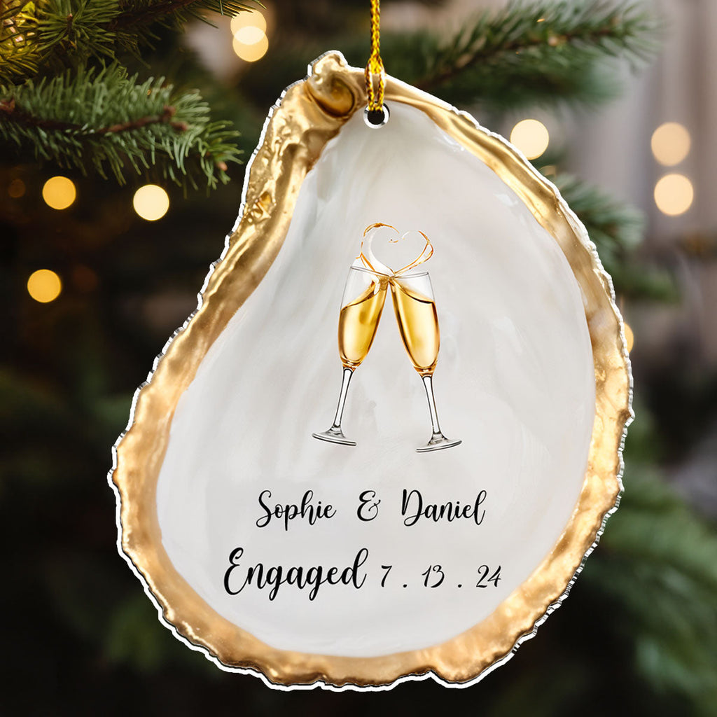 Custom First Christmas Ornament Married, Gift for Newlyweds •  Just Engaged - Personalized Acrylic Ornament