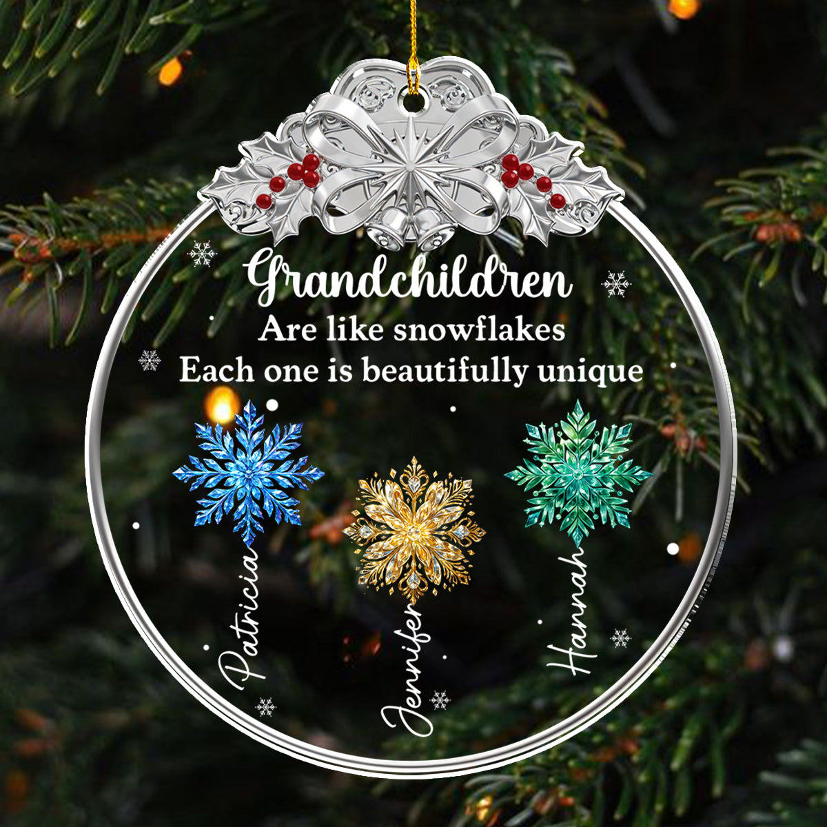 Custom Family Ornament, Christmas Gift for Family Members •  Grandchildren Are Like Snowflakes - Personalized 3D Effect Acrylic Ornament