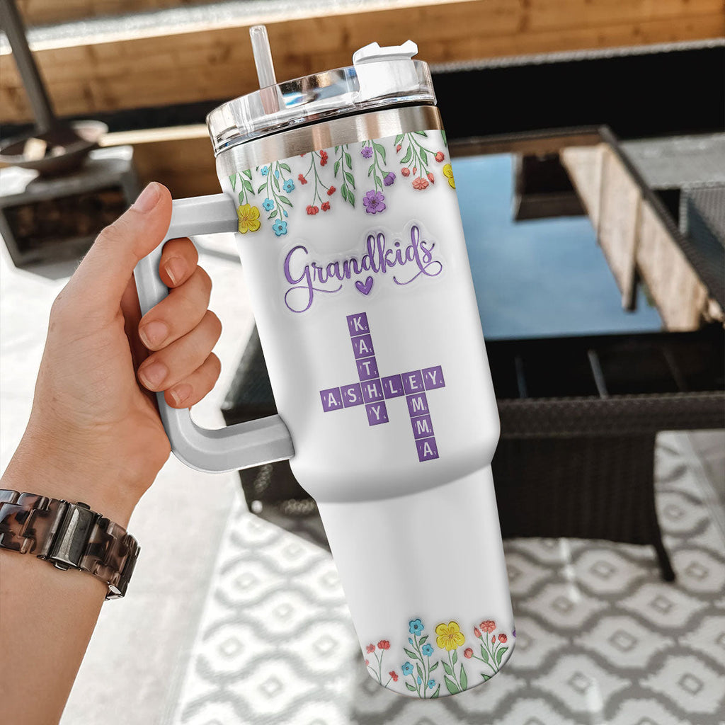 Custom Mother's Day Birthday Gifts For Grandma • Love My Grandkids Crossword - Personalized 3D Inflated Effect Printed 40 Oz Tumbler