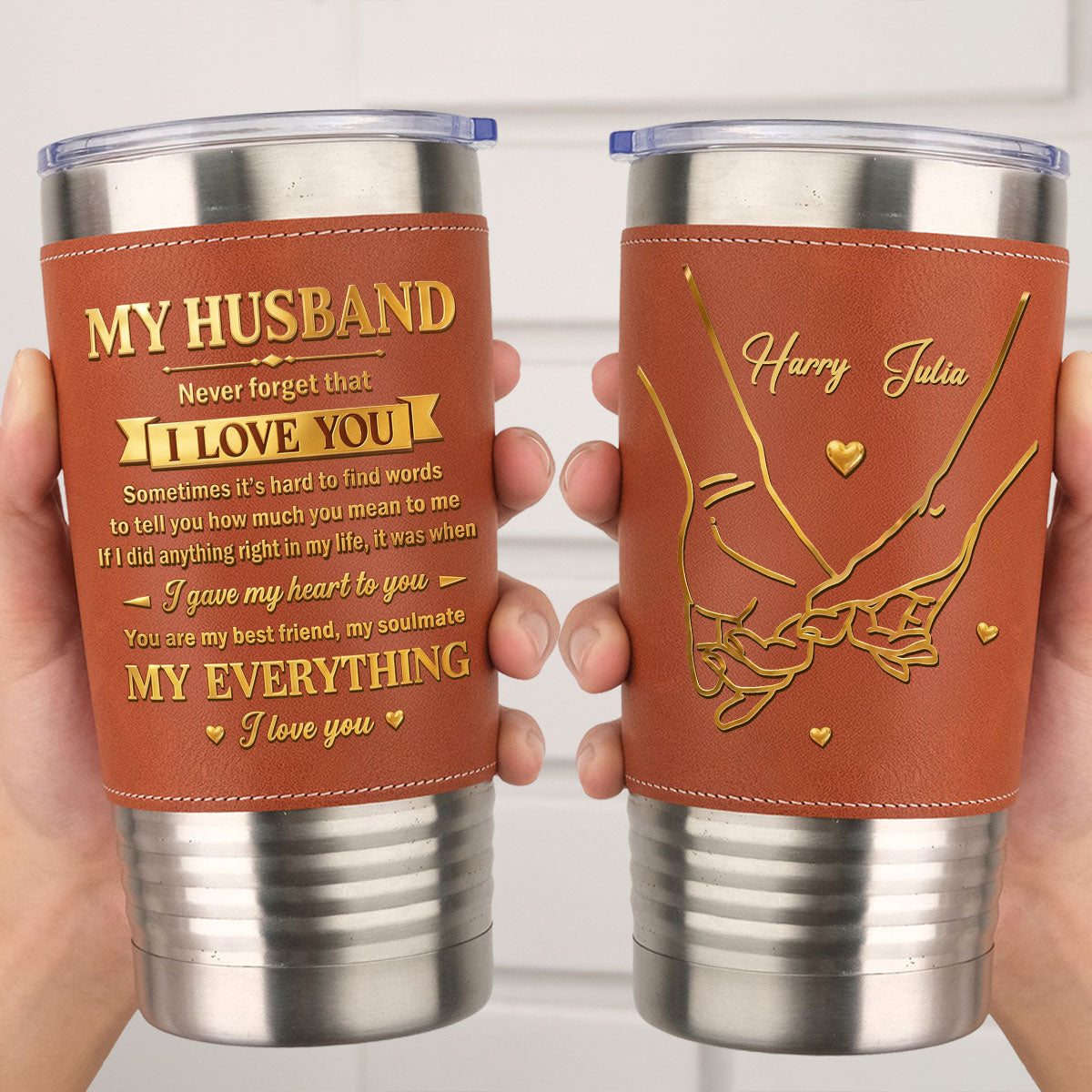 Custom Christmas Anniversary Gifts For Husband • My Husband - Personalized Leather Tumbler