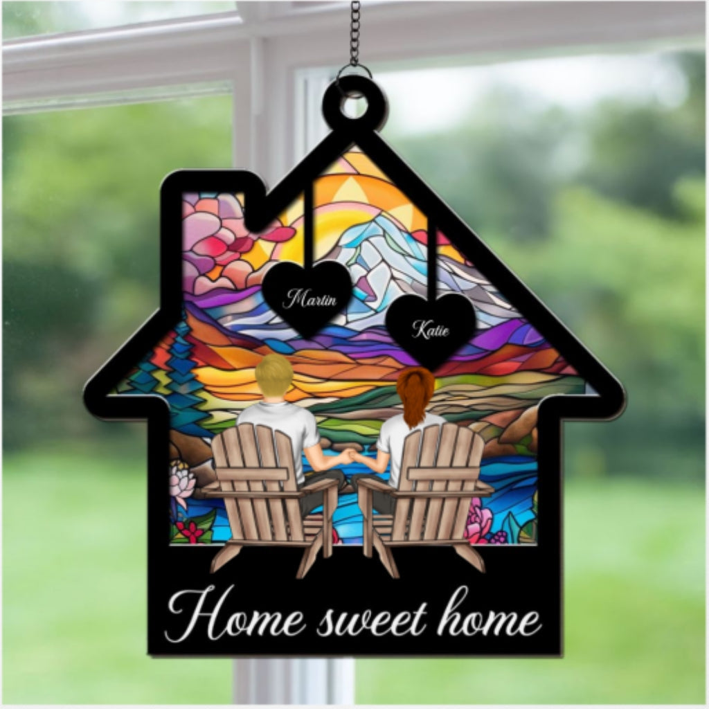 Custom Couple Hanging Decor, Anniversary Valentine's Day Gifts • Home Sweet Home - Personalized Suncatcher