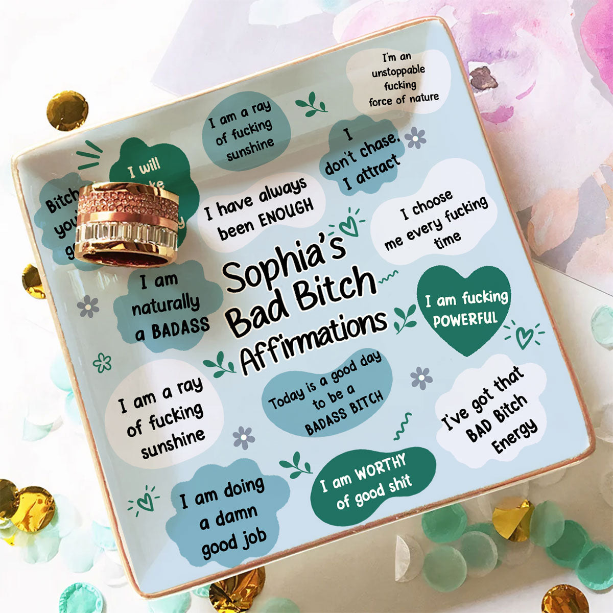 Custom Trinket Dish Gift for Friend, for Soul Sister • Daily Badass Affirmations - Personalized Jewelry Dish