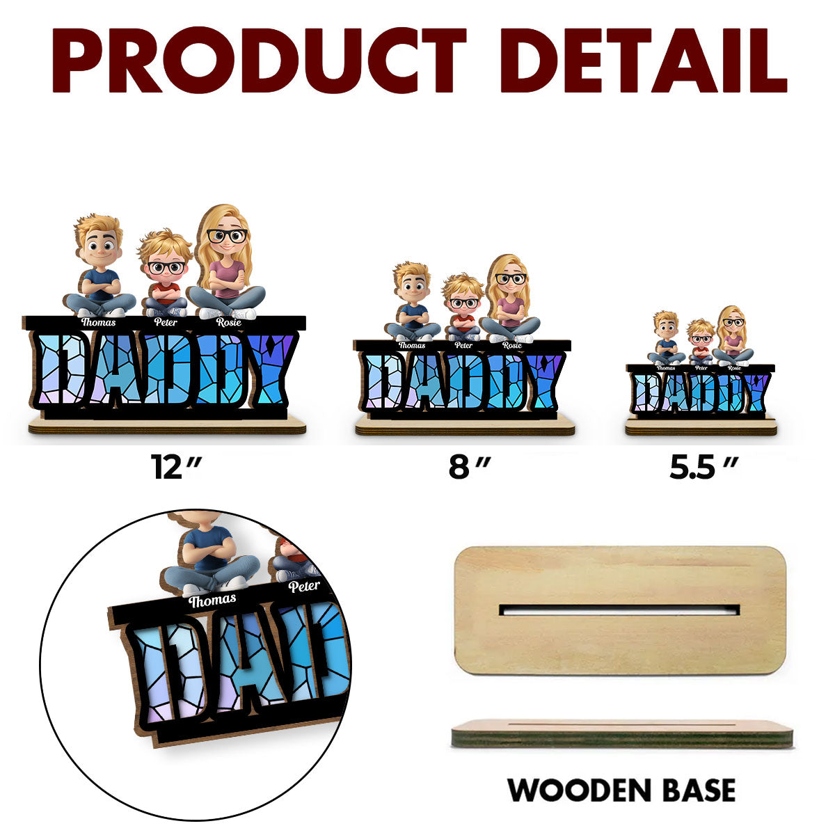 Custom Father's Day Decor, Gift for Dad & Grandpa • Our Father, Our Hero - Personalized 2-Layer Wood Plaque With Flat Base