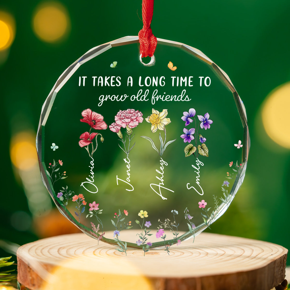 Custom Friendship Christmas Ornament, Best Friend Gift •  Bloom Where Friendship Is Planted - Personalized Glass Ornament