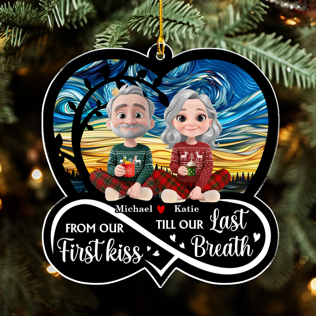 Custom Couple Christmas Ornament, Anniversary Gift •  Forever By Your Side - Personalized Acrylic Ornament