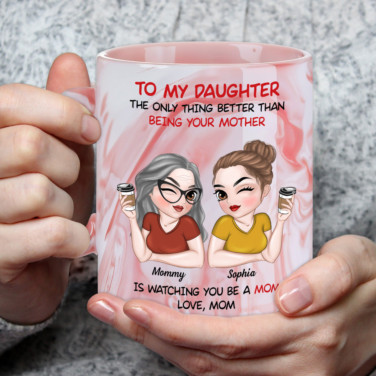 Custom Christmas & Birthday Gift for Mom • To My Daughter - Personalized Pink Marble Mug