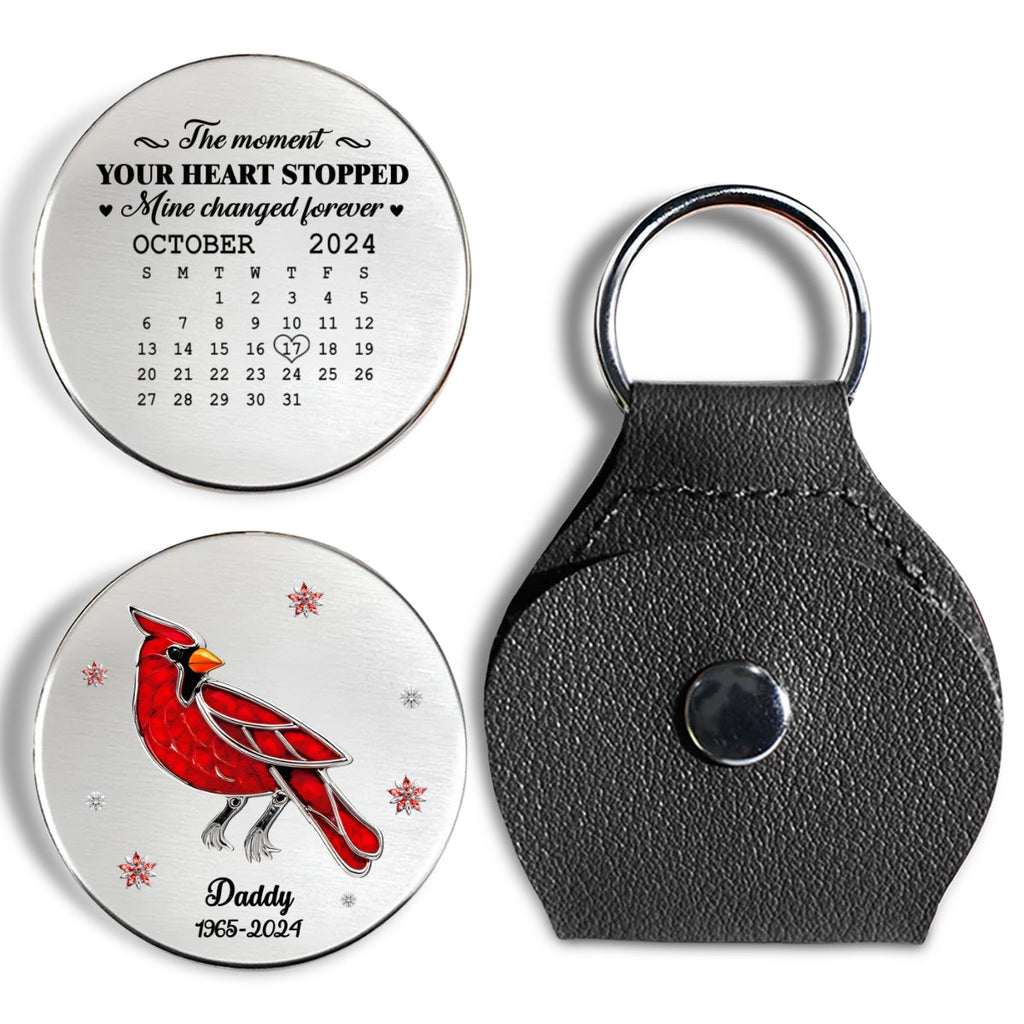 Custom Memorial Coin Keychain, Sympathy Keepsake • The Moment Your Heart Stopped - Personalized Pocket Hug